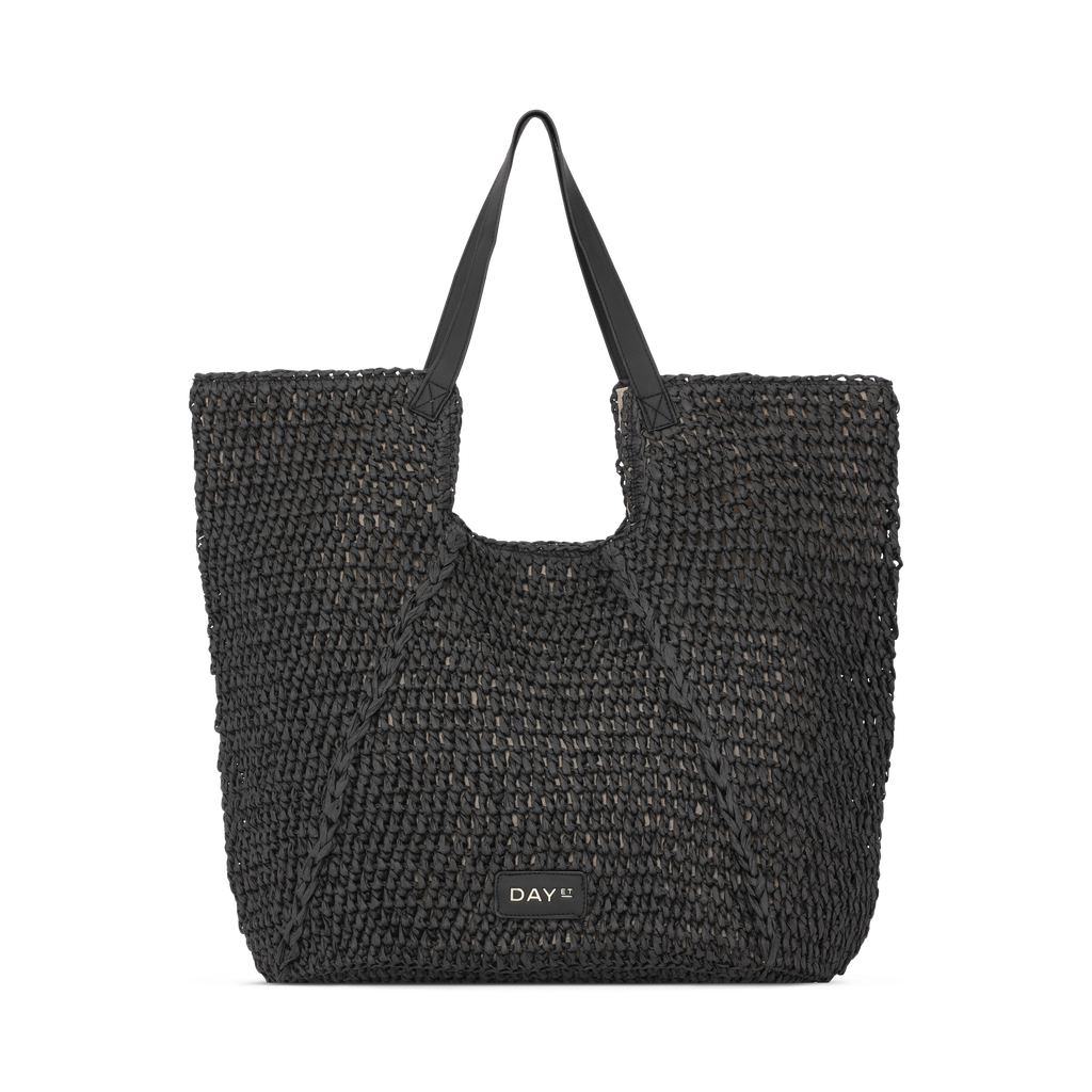 Black straw shoulder bag on sale